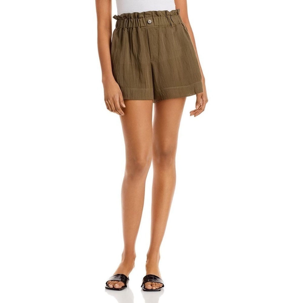 Aqua Women Green Stretch Paper Bag Waist Casual Casual Shorts